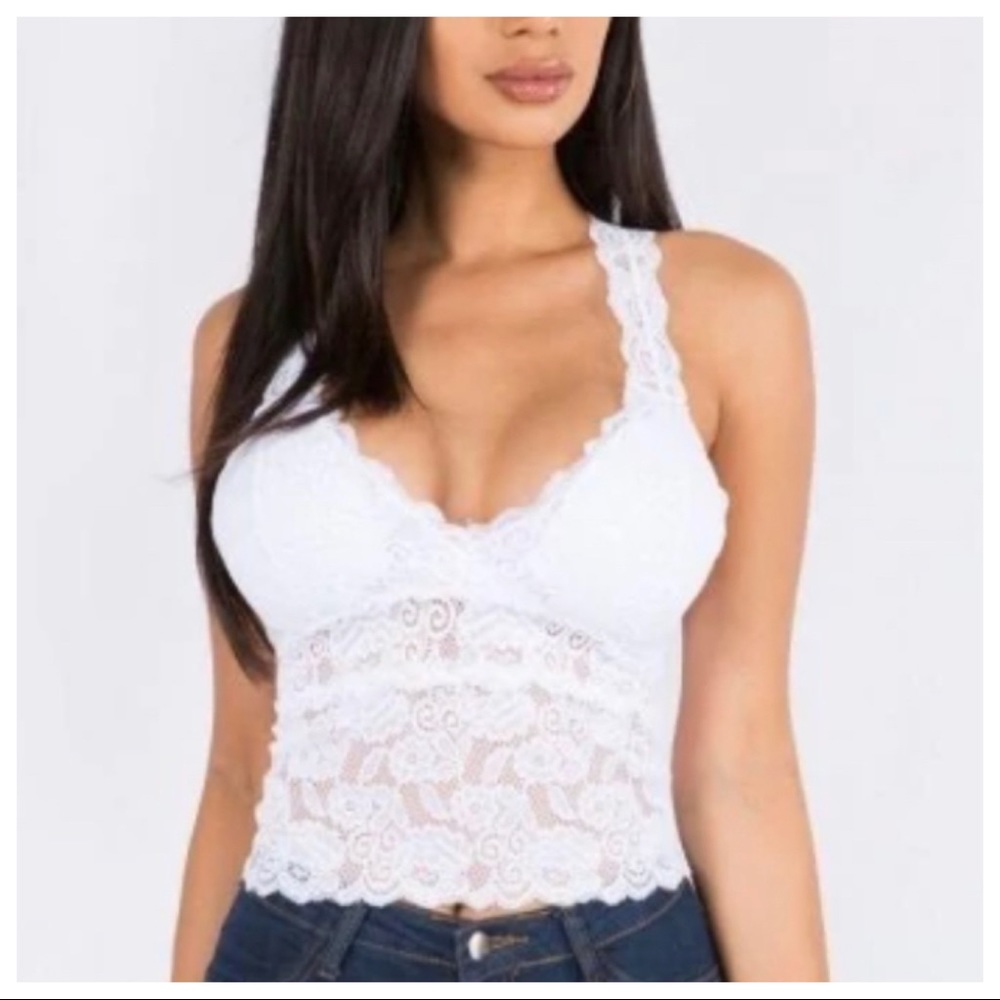 White Fabulous Lace bra Tank with removable pads